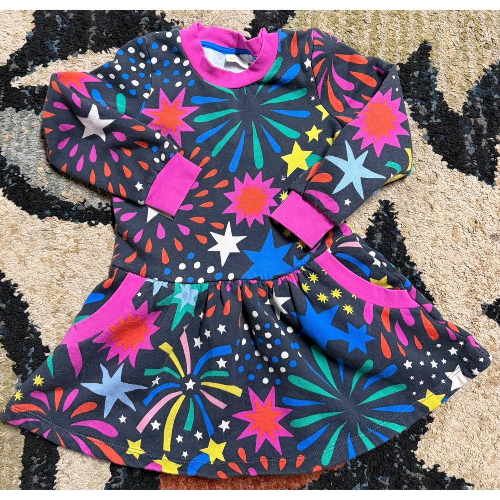 Mini Boden Girls Firework Star Sweatshirt Dress Grey Pink 4-5Y G2369